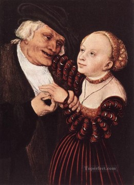  Cranach Oil Painting - Old Man And Young Woman Renaissance Lucas Cranach the Elder